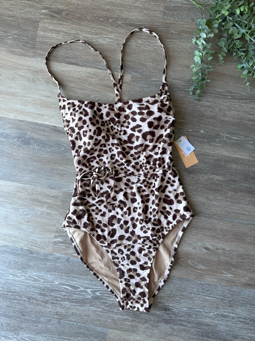 Kona Sol Leopard Print One-Piece Swimsuit - Brown/Nude